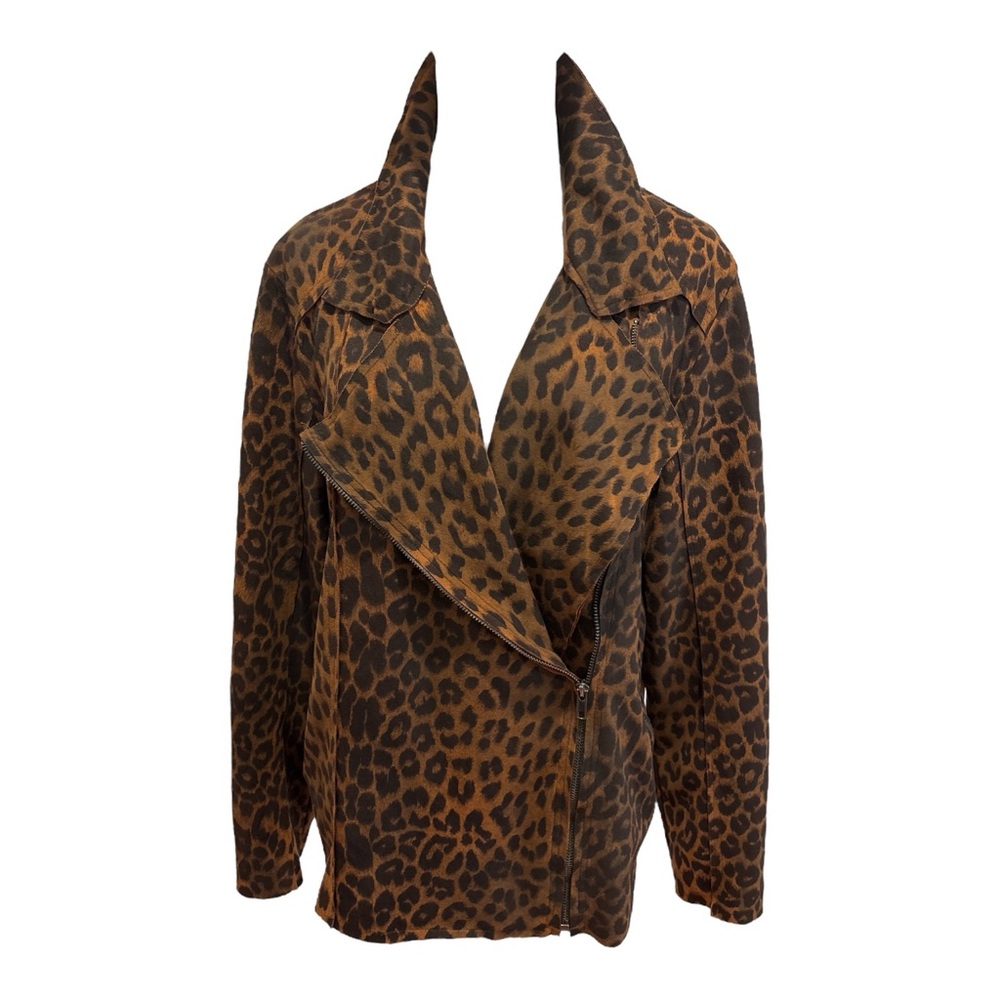 ODDY Leopard-Print XXL Brown Asymmetrical Zip Jacket